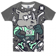 Детская 3D футболка с носорогом хоккеистом