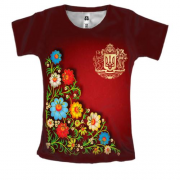 Женская 3D футболка с цветами и Большим гербом Украины