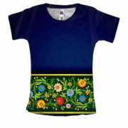 Жіноча 3D футболка з петриківським розписом (темно синя)