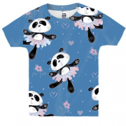 Дитяча 3D футболка з пандами в спідницях