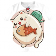 Детская 3D футболка с котиком и рыбкой
