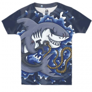 Детская 3D футболка с акулой и якорем