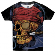 Детская 3D футболка с черепом пиратом и ножом