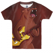 Детская 3D футболка с медведем гитаристом