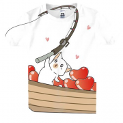 Дитяча 3D футболка з котом який ловить сердечка