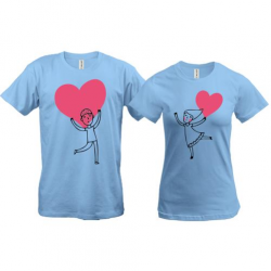 Парные футболки Влюбленные с сердечками
