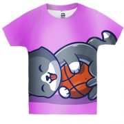 Детская 3D футболка с котом и баскетбольным мячом