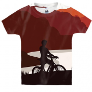 Детская 3D футболка с велосипедистами путешественниками