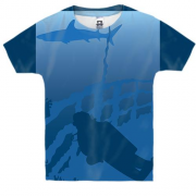 Детская 3D футболка с дайвером и акулой