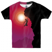 Детская 3D футболка со скалолазом и закатом