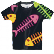 Детская 3D футболка с разноцветными скелетами рыб