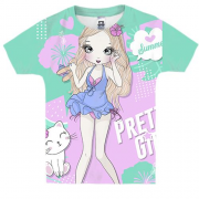 Дитяча 3D футболка з дівчиною з котом Pretty girl