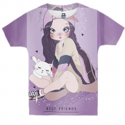 Дитяча 3D футболка з дівчиною з котом Best friends