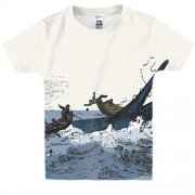 Дитяча 3D футболка з рибалками і китом