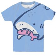 Детская 3D футболка с маленькой акулой и рыбой