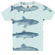 Детская 3D футболка с синими речными рыбами