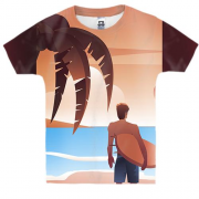 Детская 3D футболка с пляжным серфингом