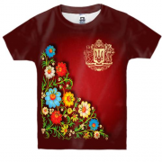 Детская 3D футболка с цветами и Большим гербом Украины