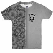 Детская 3D футболка с петриковской росписью и гербом Украины (че