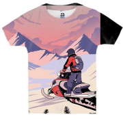 Детская 3D футболка Snowmobile and Mountain Landscape