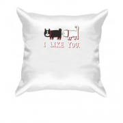 Подушка з котами і написом "i like you"
