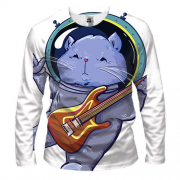 Мужской 3D лонгслив с котом астронавтом и гитарой