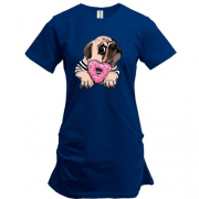 Удлиненная футболка Мопс с пончиком.
