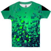 Детская 3D футболка Зеленая абстракция из кубиков