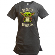Подовжена футболка Baby Yoda No coffee No work