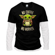 Комбинированный лонгслив Baby Yoda No coffee No work