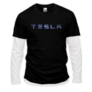 Комбинированный лонгслив с лого Tesla (молнии)
