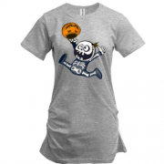 Удлиненная футболка прикольный скелетик с тыквой