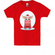 Дитяча футболка бичок в новорічному светрі