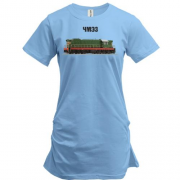 Удлиненная футболка с локомотивом поезда ЧМЭ3