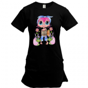 Удлиненная футболка Girl with pink hair