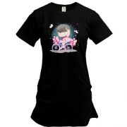 Удлиненная футболка Little girl riding a bicycle