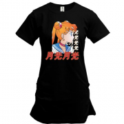 Удлиненная футболка Anime girl with hieroglyphs