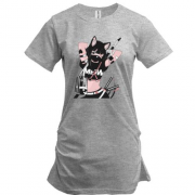 Удлиненная футболка Cat girl in black mask