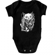 Детский боди Cat with skate black and white