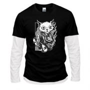 Комбінований лонгслів Cat with skate black and white