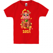 Детская футболка Бычок в новогодней гирлянде 2021