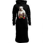 Женская толстовка-платье с псом-боксером в перчатках