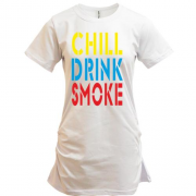Подовжена футболка Chill, Drink, Smoke