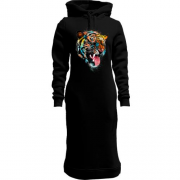 Женская толстовка-платье с разноцветным тигром