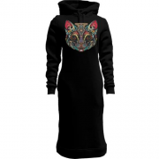 Женская толстовка-платье с узорчатым котом