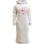 Женская толстовка-платье с цветами и бабочками