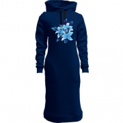 Женская толстовка-платье с синими цветами и бабочками