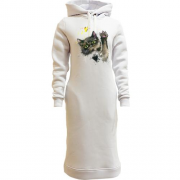 Женская толстовка-платье с акварельным котом (2)