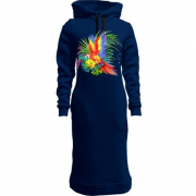 Женская толстовка-платье с ярким попугаем с цветами