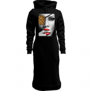 Женская толстовка-платье Девушка с повязкой леопарда